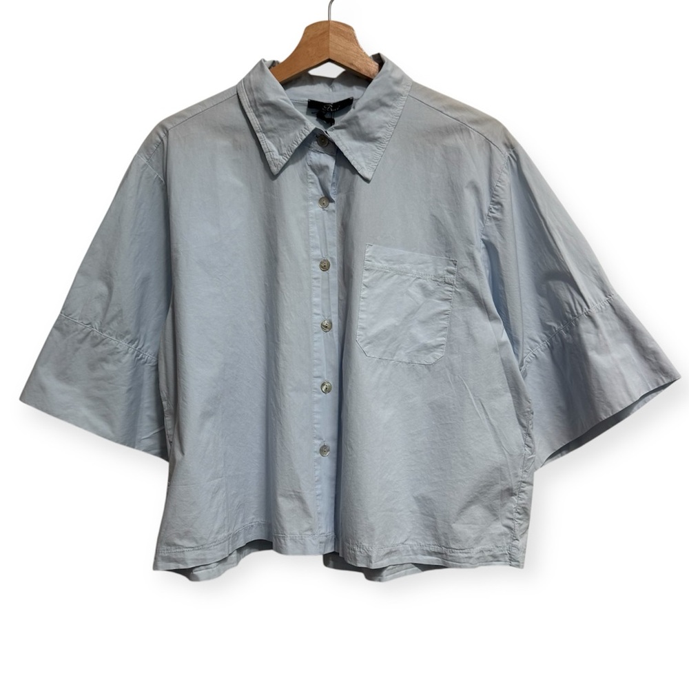Baci 100% Cotton Poplin Short Sleeve Cropped Button Up Shirt